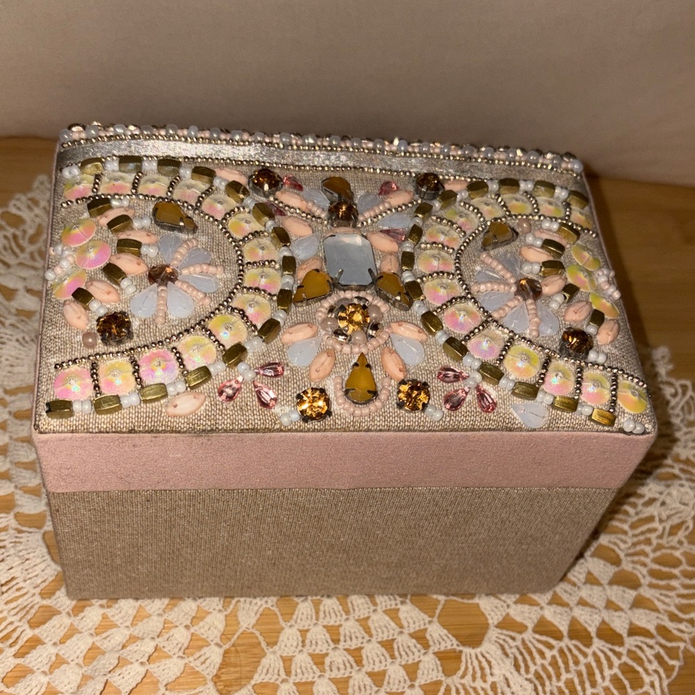 Pier 1 Pink and Gold Embellished Jewelry Box